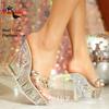 Summer Transparent Peep Toe Sandals 11CM Outdoors Women High Heels Clear Thick Platform Slippers Bling Rhinestone Ladies Shoes