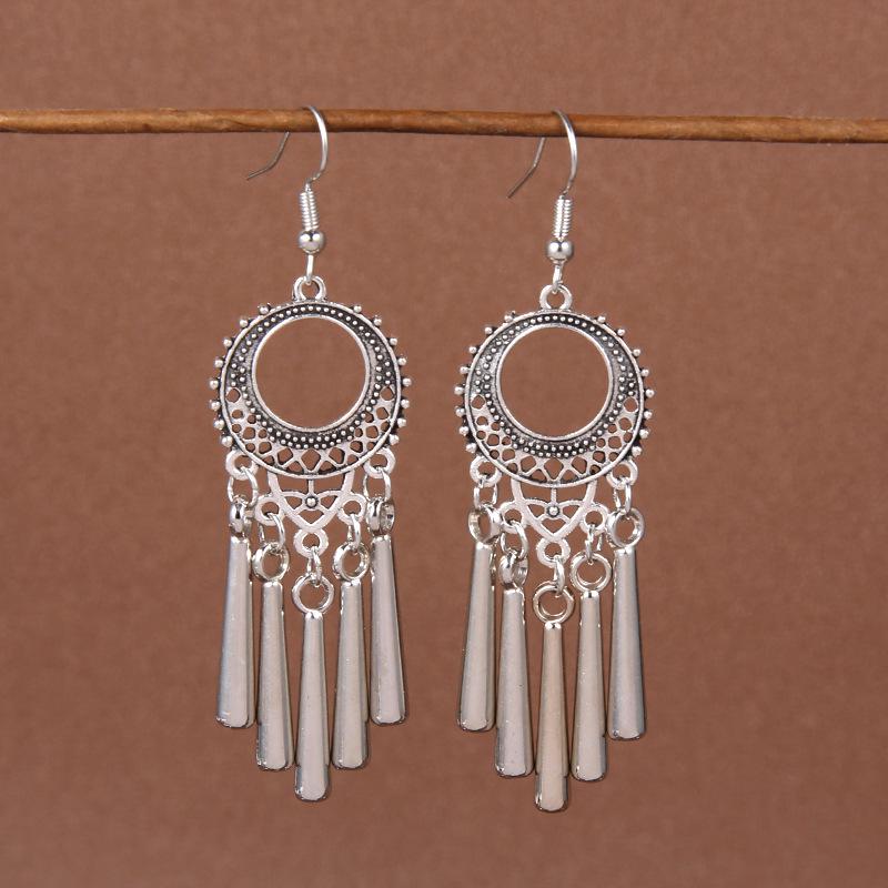 Vintage Chinese Tassel Earrings: Yunnan Dai Style with Tibetan Silver for Women