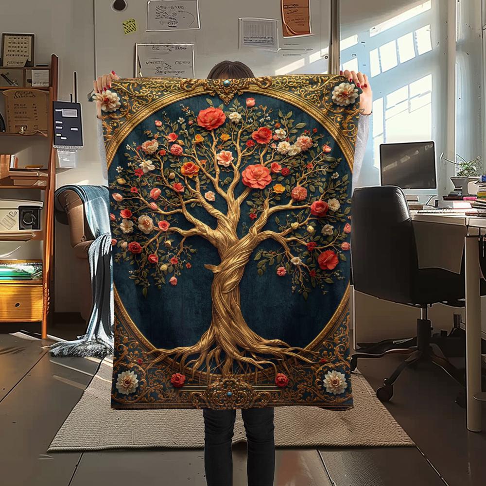 

1Pc Tree of Life Print Flannel Blanket, High quality Comfortable for All Seasons, Home Decor, Warmth and Comfort, Perfect for Gifts 80cm x 120cm