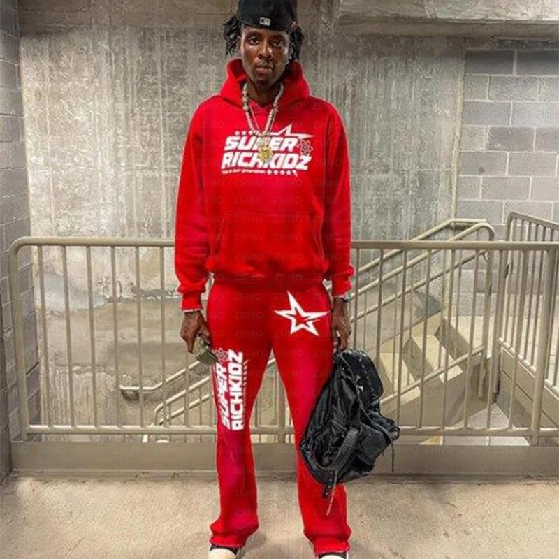 Felpa con cappuccio e stampa di lettere a stella set di felpe hip-hop europee e americane cappotto largo