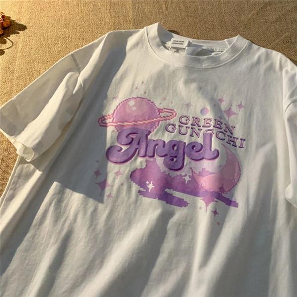 

Повседневный свободный хлопковый топ Harajuku, милая футболка с короткими рукавами и буквенным принтом L