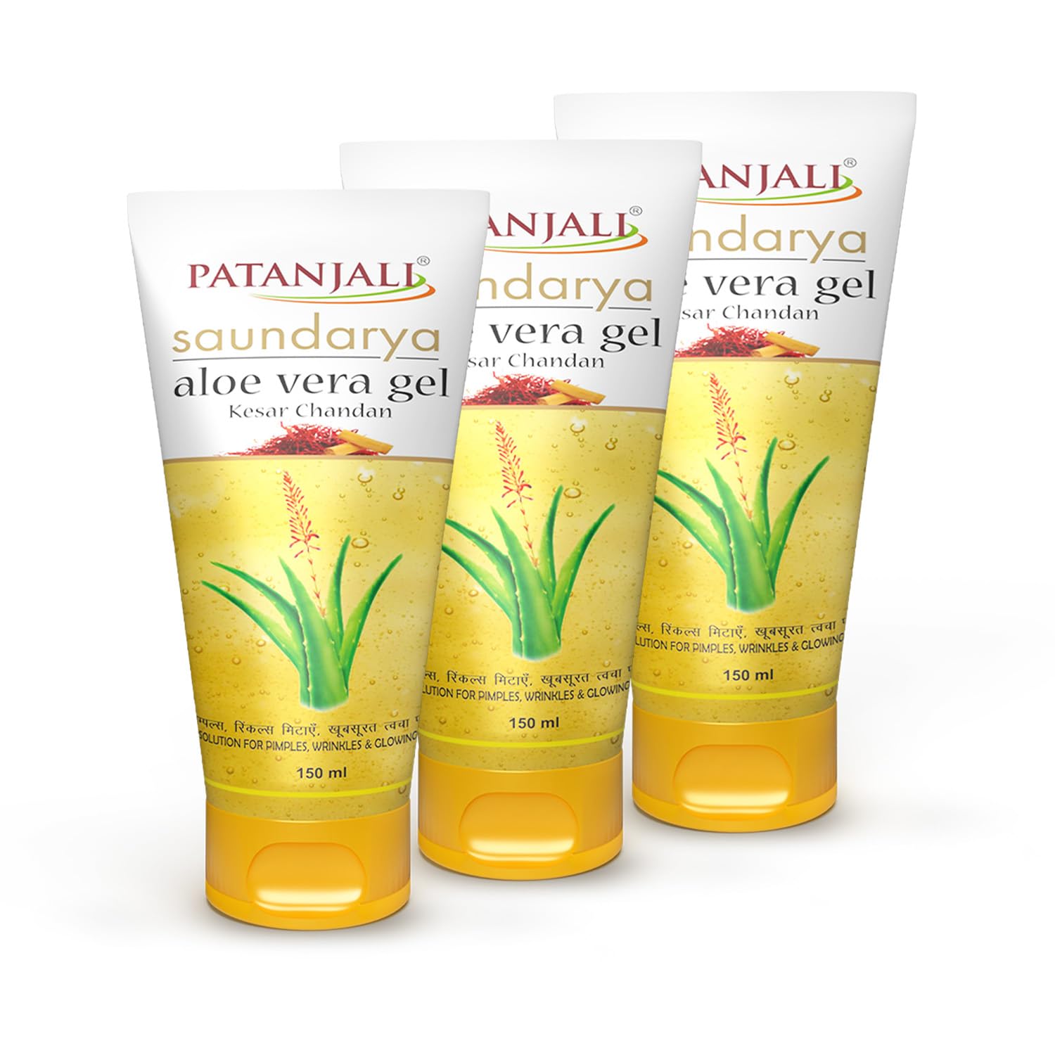 Patanjali Saundarya Aloe Vera Gel Kesar Chandan 150ml X Pack of 3 for Skin Hydration and Nourishment