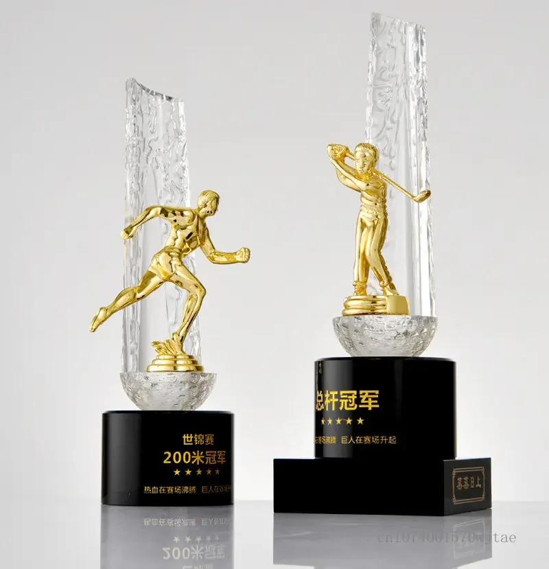 Customized Metal Figure Sculpture Crystal Trophy Basketball, Football, Running, Table Tennis, Martial Arts, Cycling, Golf Trophy