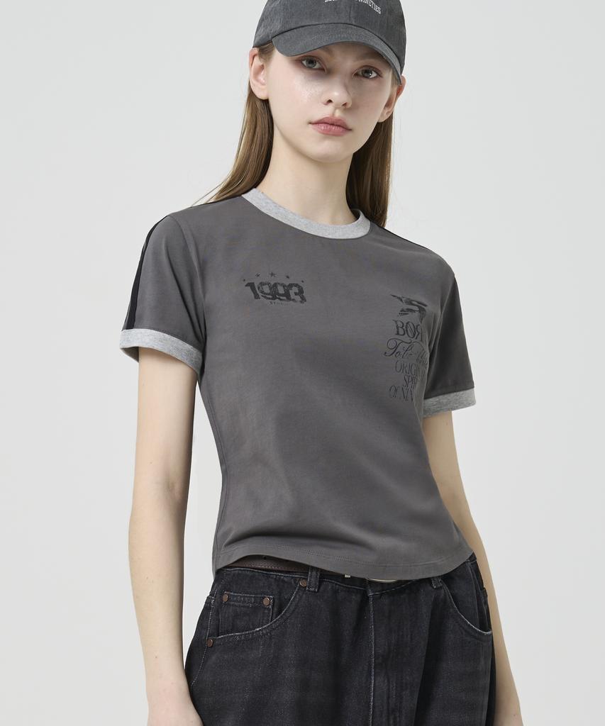 1993STUDIO 93 Track Crop Ringer T-Shirt_Charcoal