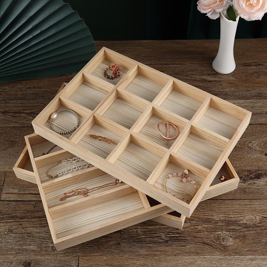 1PCS All Solid Wood Jewellery Tray Lattice Storage Tray Jewellery Loose Beads Bracelets Strings Jewellery Display Tray