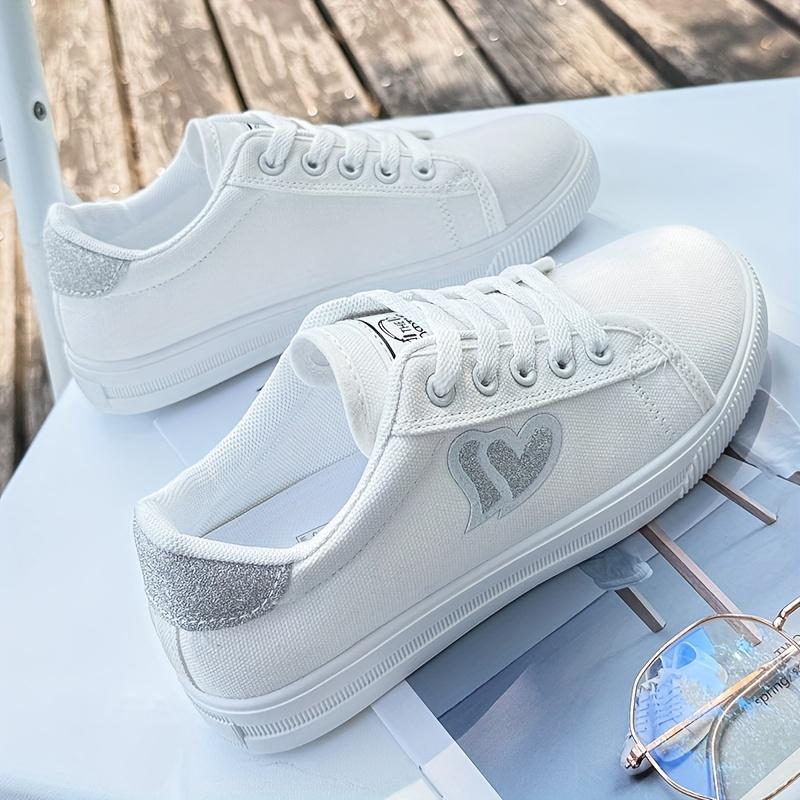 Women'S Casual Sneakers - Breathable Fabric Lace-Up Shoes with PVC Sole, White Low-Top Design, All-Season Comfort for Casual Attire