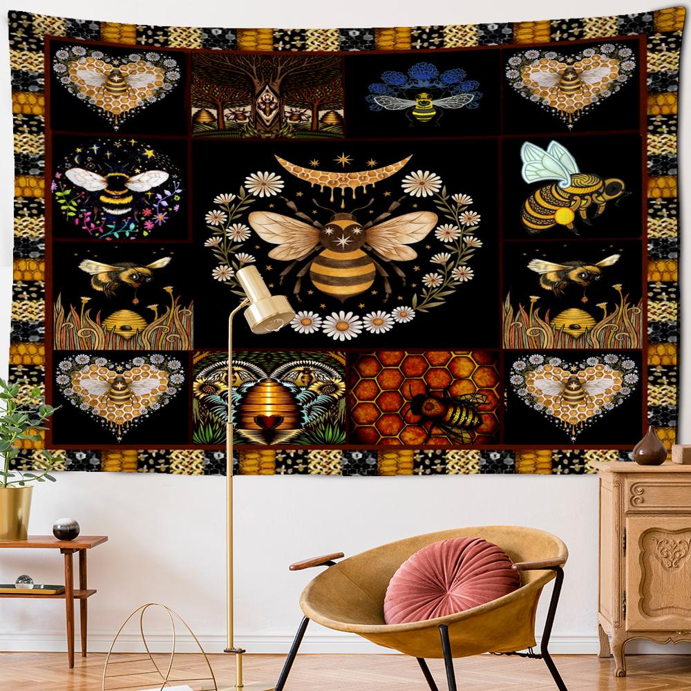 Psychedelischer Bienen Wandteppich Wand Gänseblümchen Blume Böhmisch Hippie Hexerei Wahrsagerei Wohnzimmer Schlafzimmer Heimdeko