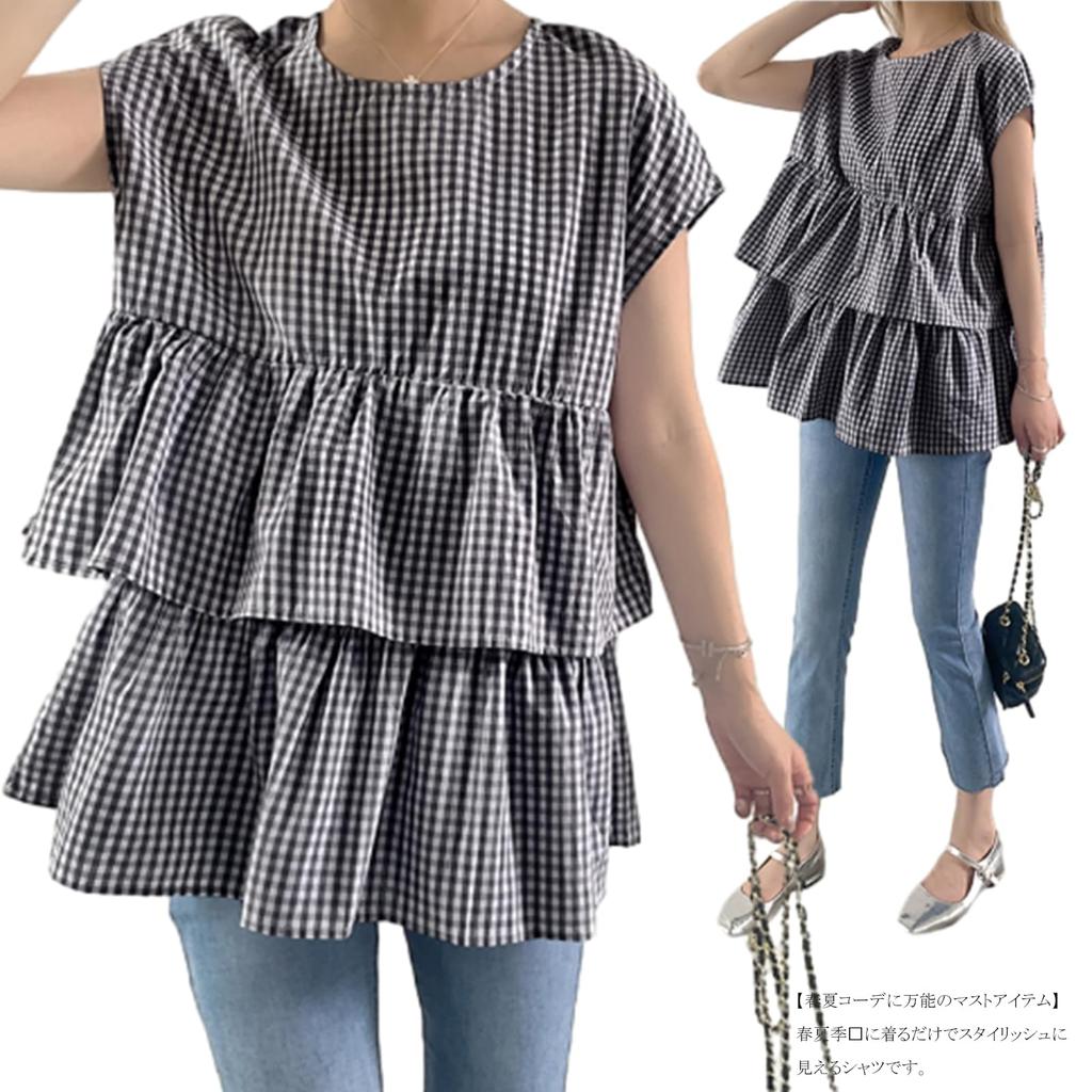 Checkered Round Solid Loose Perfect for Going Summer [CCGGOWMM] Women's Blouse, Neck, Sleeveless, Lightweight, Color, Fit, Soft, Cool, Stylish,
