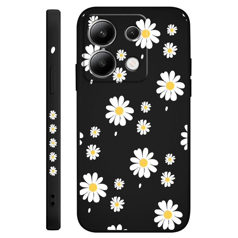

Чехол для телефона с лепестками ромашки для Xiaomi Redmi Note 14 13 12 12S 11 11S 10 10S 9 9S Pro Plus 4G 5G Жидкий силиконовый чехол Redmi Note14 5G чёрный