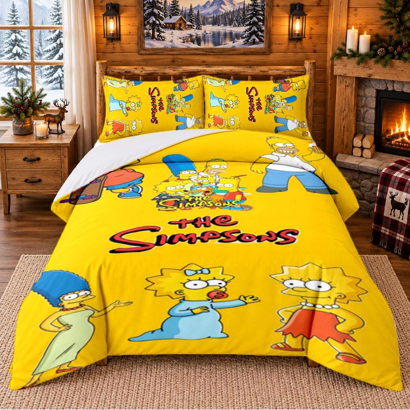 The Simpsons Pattern Bedding 3Pcs Set Bed Sheet And Pillowcases For Indoor Bedroom
