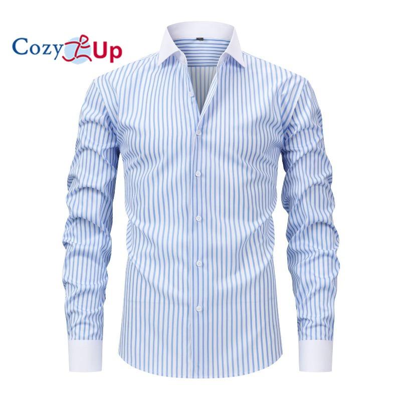 Men's Dress Shirts Stripe Long Sleeve Stretch Wrinkle-Free Formal Shirt Business Casual Button Down Shirts