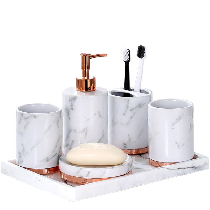 Bathroom Accessories Set Ceramic Tooth Brush HolderSoap Dish Soap Dispenser Gargle Cup European Style Bathroom Set Wedding Gift