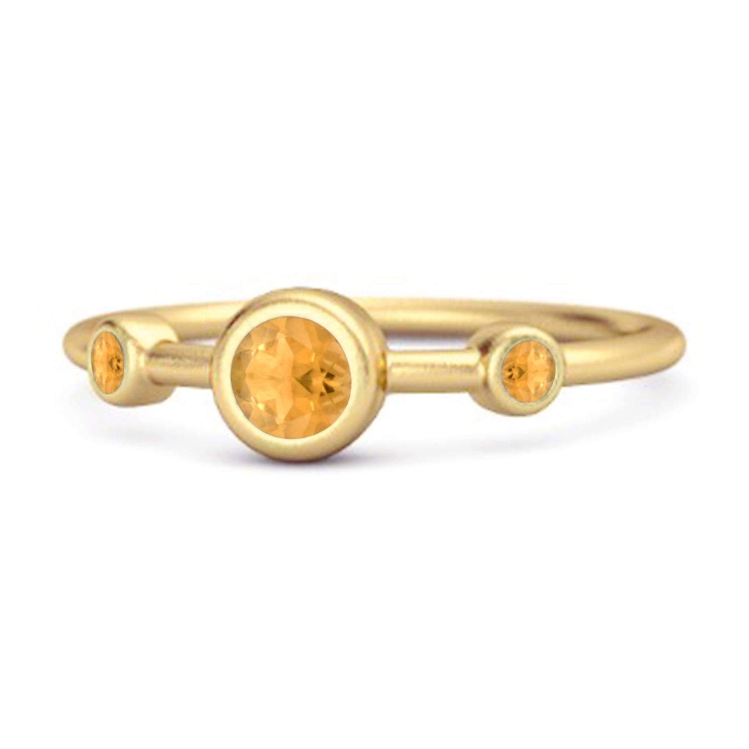 Кольцо с цитрином, три камня - Элегантный дизайн Трио - Позолоченное стерлинговое серебро 925 пробы 10.5