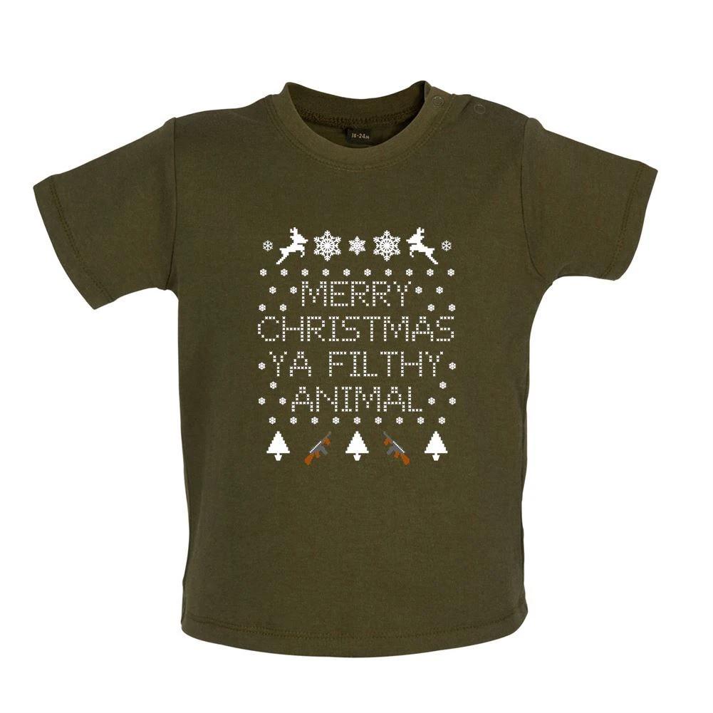 Merry Christmas Ya Filthy Animal - Baby Kids Boys Girls Unisex T-Shirt / Babygrow - Movie Xmas Kevin 160