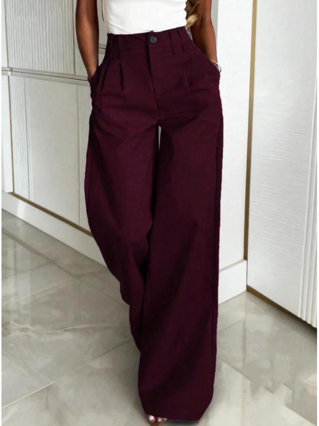 

2026 European Women s Spring/Summer Drape Long Pants with Waist Patchwork and Button Details M вина червоного кольору