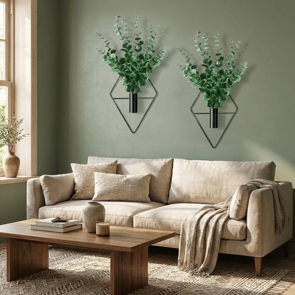 2PCS Iron Wall Hanging Vase Decorative Dried Flower Holder Modern Wall Mount Flower Vase  Bedroom