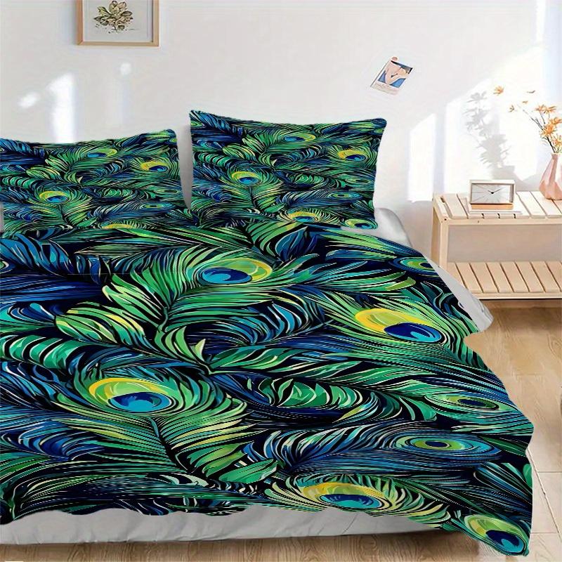 3pcs Animal-themed Peacock Feathers Soft and Comfortable Breathability, Bedding Set, Machine Washable, Suitable for All Seasons167