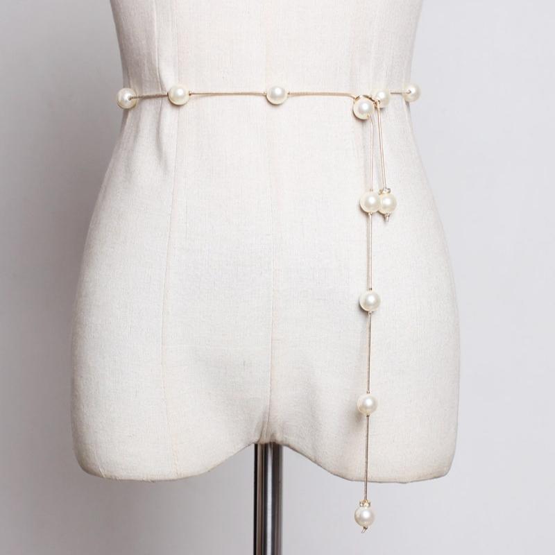 Pearl Chain Belt Gold Chain Belt for Women Fashion Plus Size Silver Waist Chains Metal Waist Belts Chains Trendy Belly Belts for Women Dress Jewelry