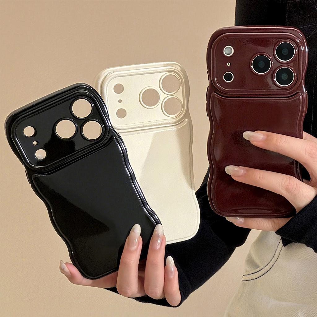 Cute Wavy Edge Phone Case for iPhone Pro Max, Glossy Curly Frame Shockproof Cover, Minimalist Soft Silicone Protective Case for Women Girls