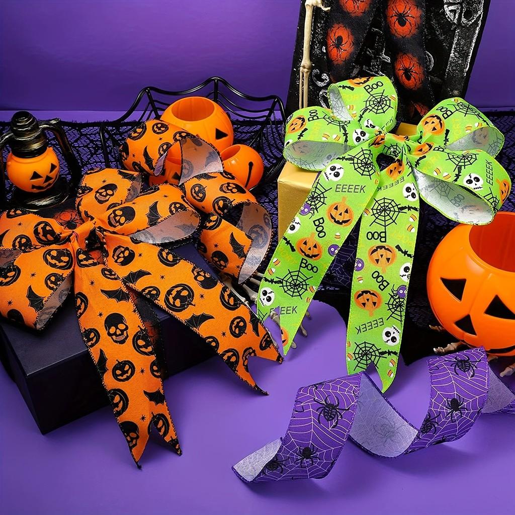 Colorful Halloween Pumpkin Spider Ribbon For Festive Decorations And Diy Crafts