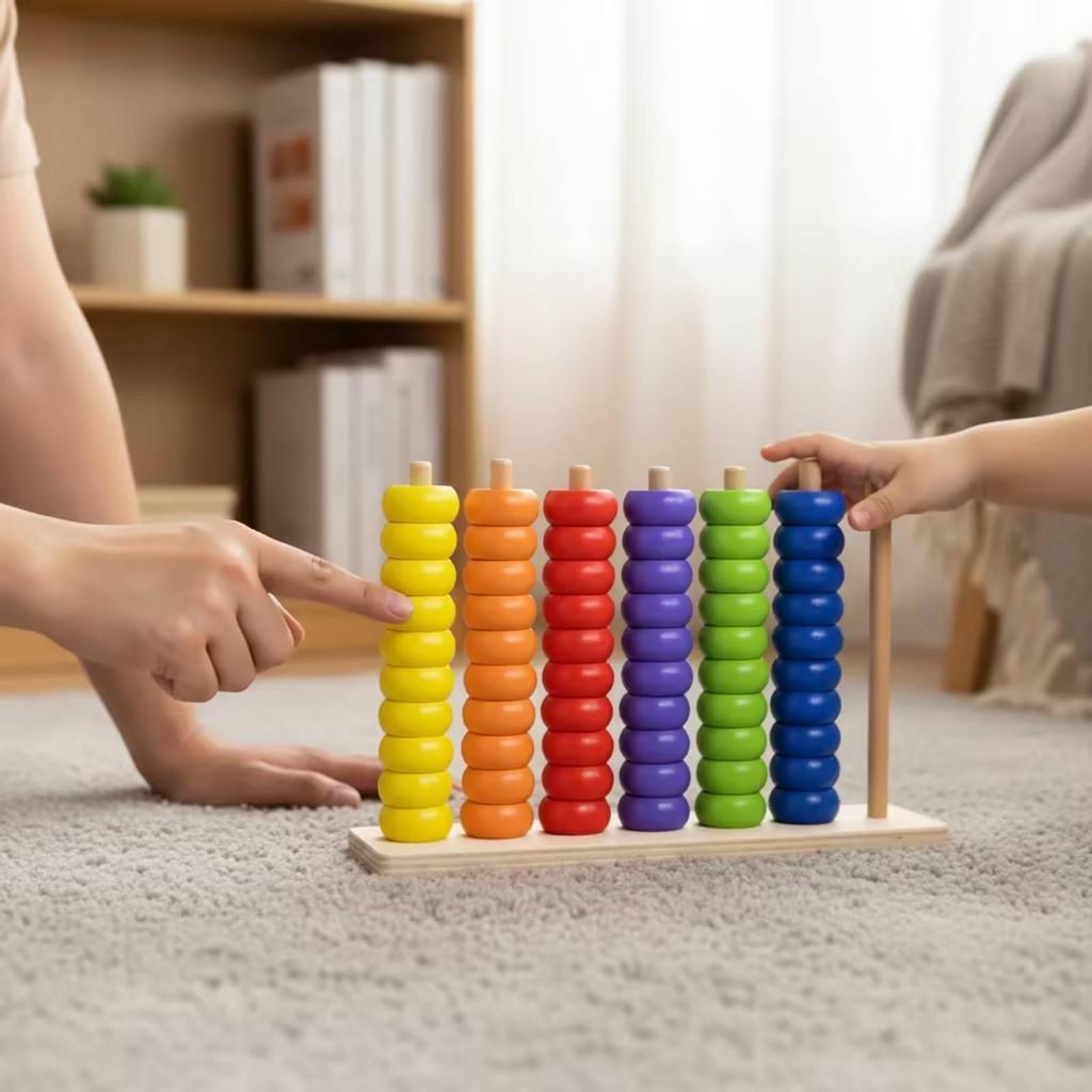 Rainbow Bead Abacus Wood Finish Wooden Toy Textured