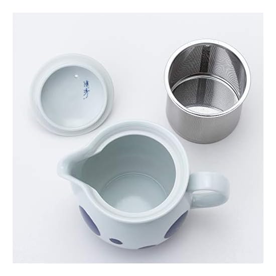 Hasami Ware Teapot, Marumon Line Pattern (with Super Stainless Steel Tea Strainer), Capacity approx.