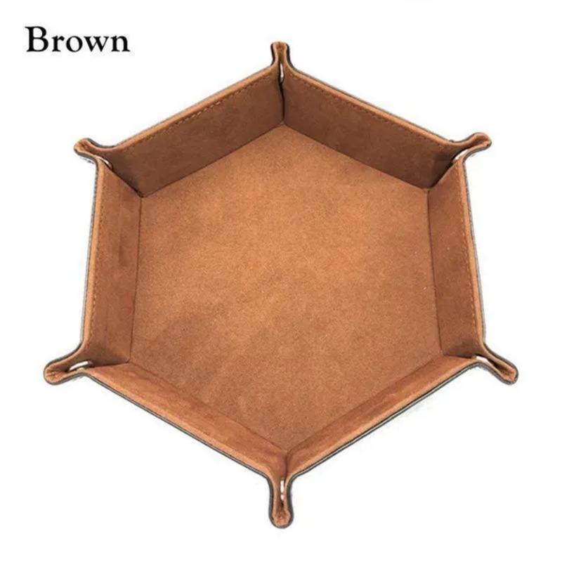 1PC Foldable PU Leather Dice Tray Desktop Coin Key Debris Hexagon Storage Tray