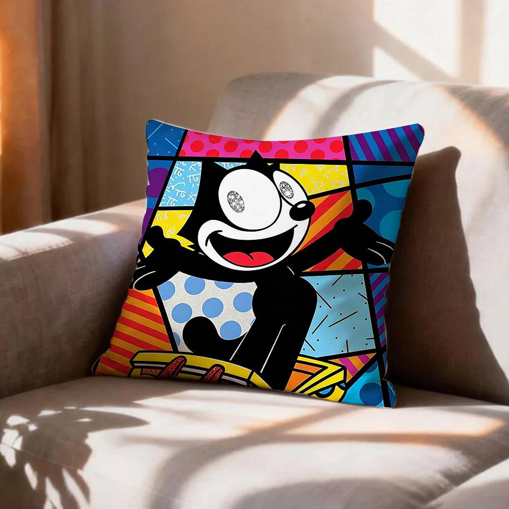 Vintage Animation Character FFelix The Cat   Pillow Case Pattern Printed Pillowcase For Living Room Sofa Cushion Cover