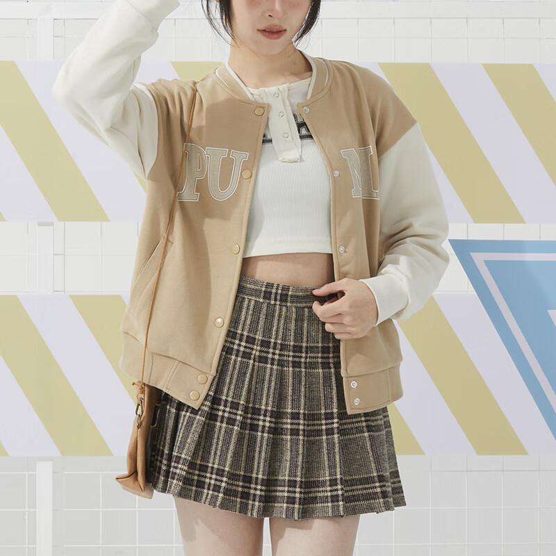 Puma Letter Print Casual Single-Breasted Long Sleeve Jacket Women jackets Khaki 682179-83