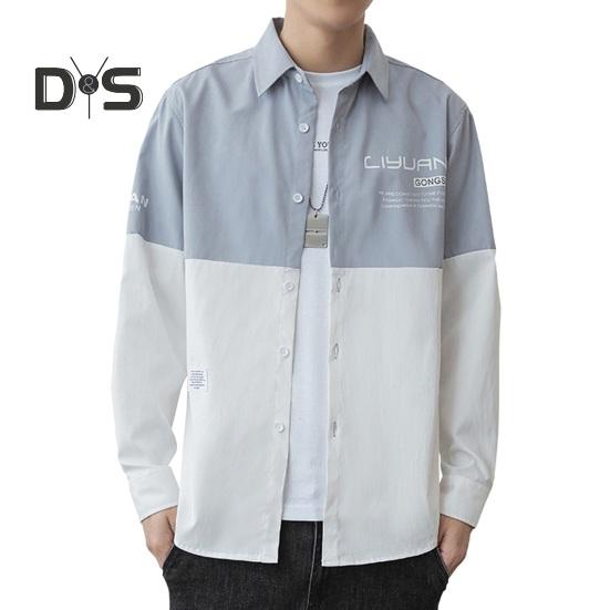 

Весенне-осенняя мужская рубашка с отложным воротником и принтом, кардиган на пуговицах с цветными блоками, свободная уличная одежда, рубашка в стиле карго, пальто XL белый/синий