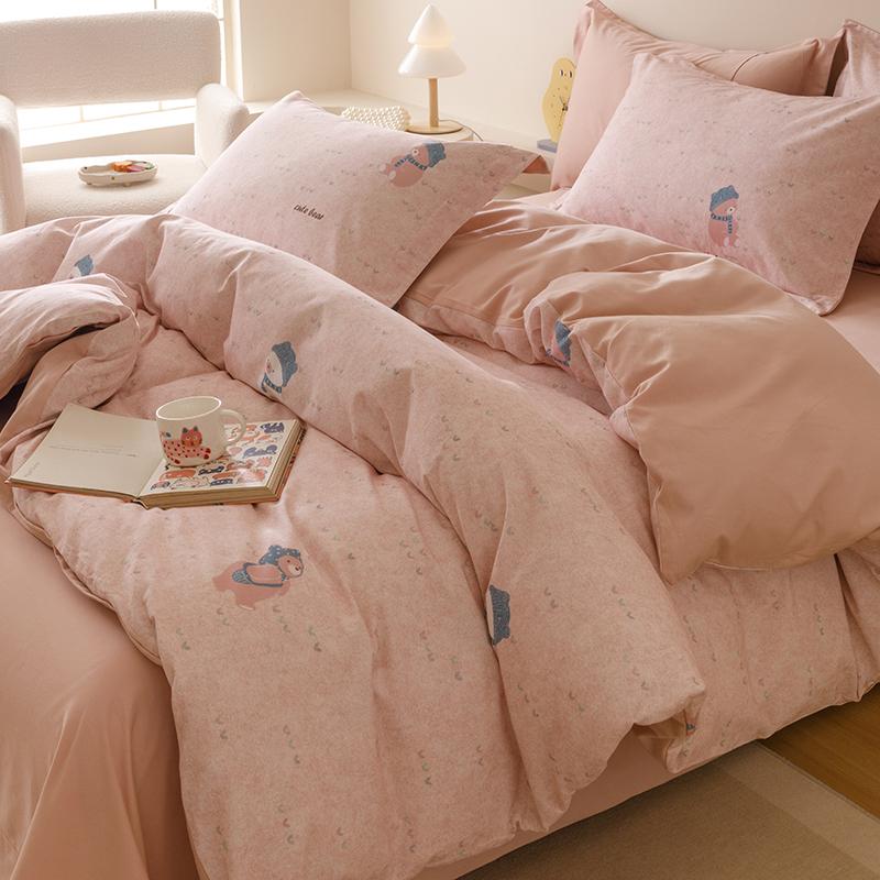Sleep Grid Thickened Cotton Brushed Digital Printing Series Four Piece Set