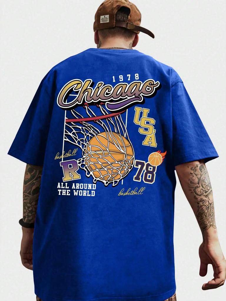 1978 Basketball Chicago All Around The World Male Tshirts Breathable Clothes High Quality Tee Shirt Hip Hop O-Neck Cotton Tshirt