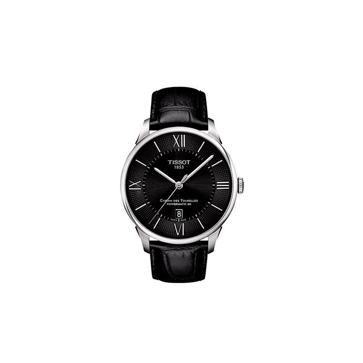 TISSOT  S&eacute;rie Dulur Mouvement M&eacute;canique Automatique Montre Classique d'Affaires avec Calendrier Montres Homme Acier Noir Cuir T099.407.16.058.00 Regular Watch Box,Black