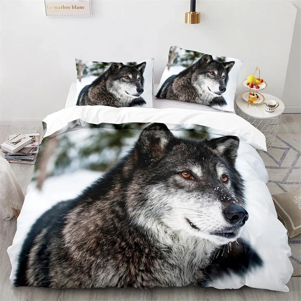 Wolf Duvet Cover King Queen Size Black White Wild Animal Bedding Set for Kids Teens Adults Wildlife Soft Polyester Quilt Cover