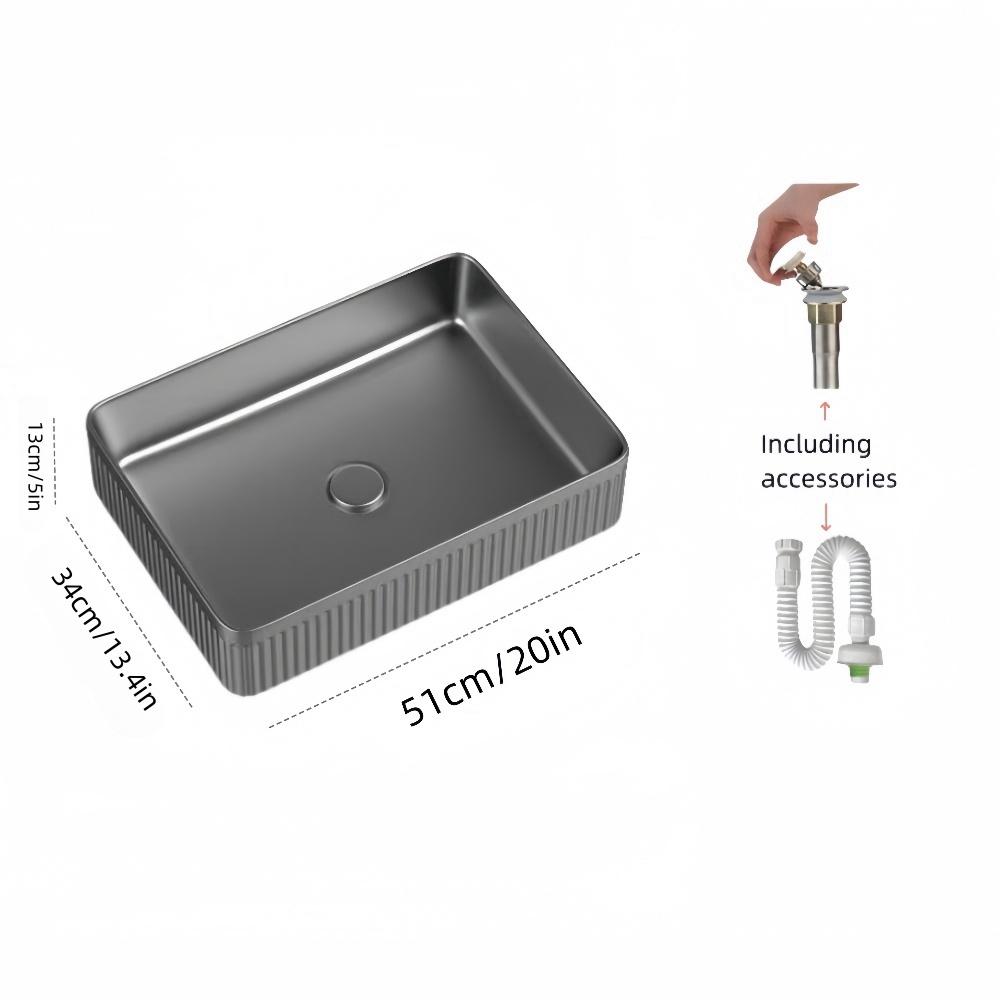 Modern Ceramic Bathroom Container Sink, Striped Design Rectangular Sink, Dressing Table Sink, Suitable for Homes and Balconies