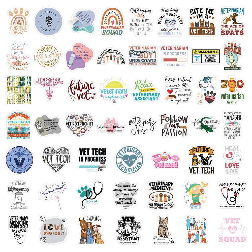 100 Cross-Border Veterinary Doodle Stickers: Personalized Creative Decor for Phone Cases & Skateboards, Waterproof