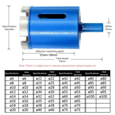 Wiertło do płytek podłogowych ze szkła Granitowe płytki kamienne 68 mm Akcesoria Narzędzia Spiekane wiertło rdzeniowe Spiekany marmur Ceramika 6 mm-30 mm