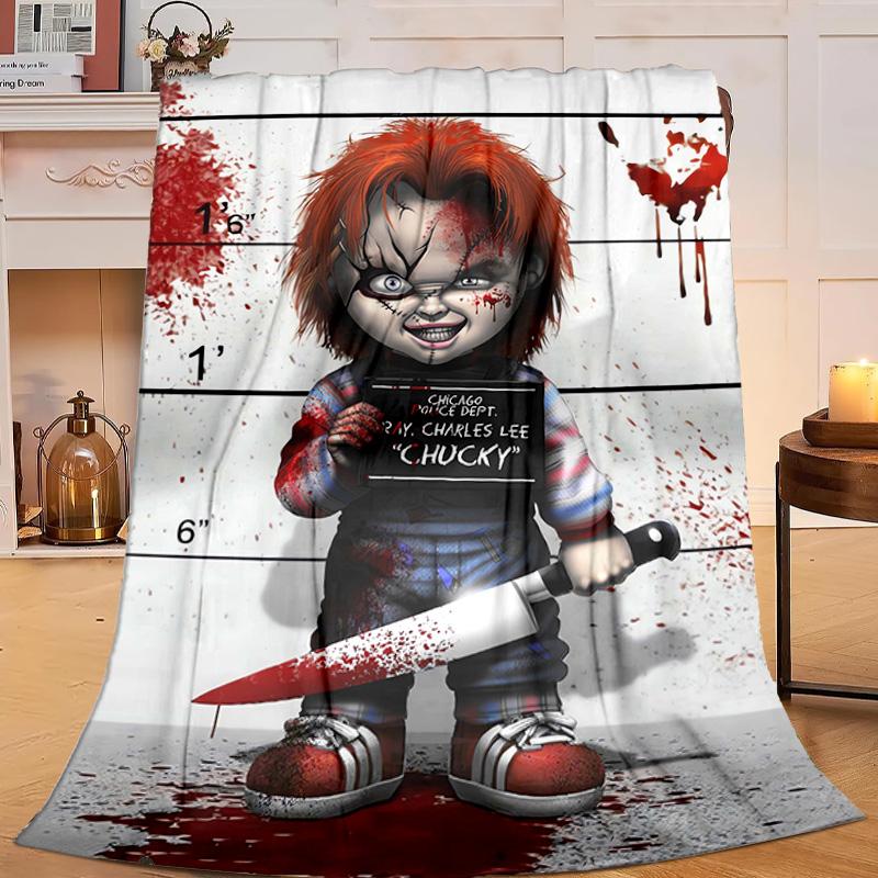 1pz Plaid di Flanella Horror di Halloween di Chucky Regalo, Adatto Sia per Uomini Che per Donne, Morbido Ideale per Letti e Divano, Regalo di Compleanno o Natale