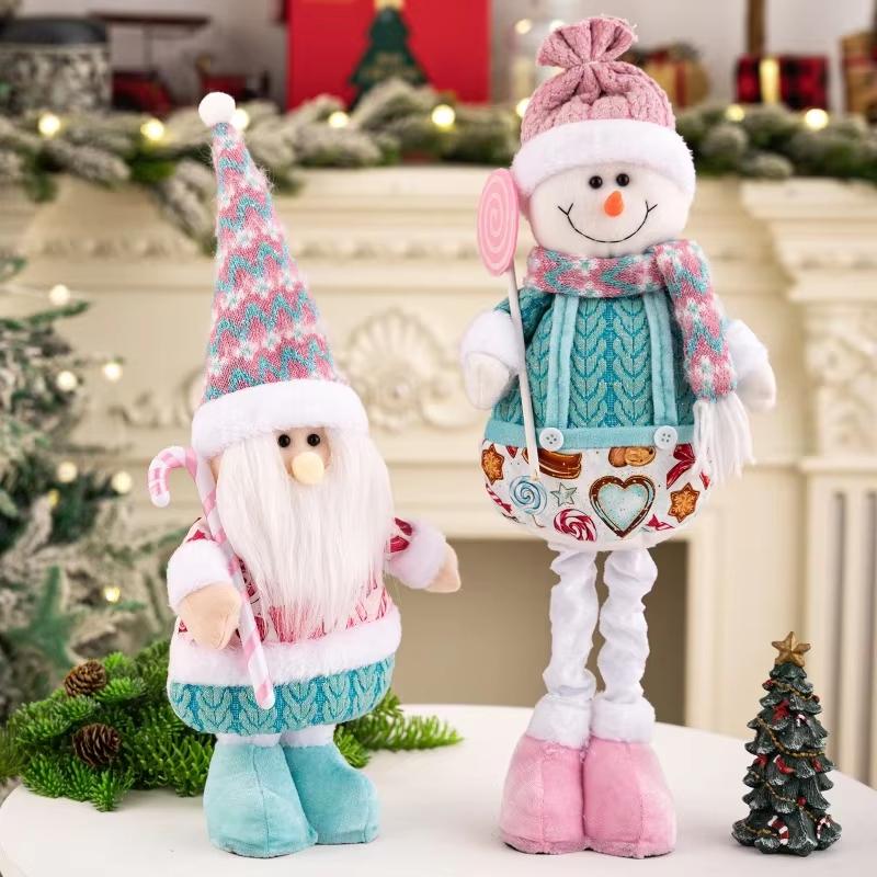 Snowman Elk Old Man Pink Telescopic Doll Children Xmas Gift Christmas Tree Decoration Home Wedding Party Supplies Plush Ornament