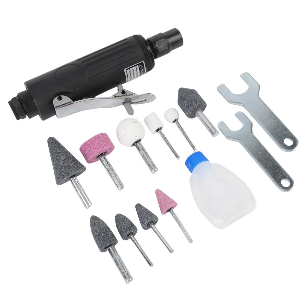 Pneumatic Die Grinder Kit 25000 RPM 90PSI Working Pressure 1/4 Inch Air Straight Die Grinder Set for Grinding Cutting Polishing