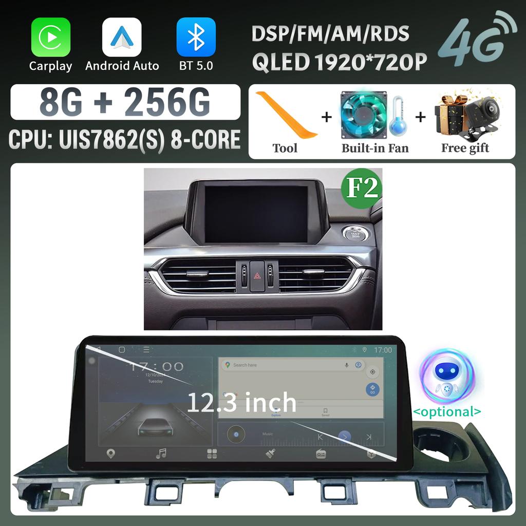 12.3"For Mazda 6 Atenza 3 2015-2018 Right Hand Drive Car Radio Multimedia Wireless Carplay Multimedia 4G GPS Stereo Touch Screen