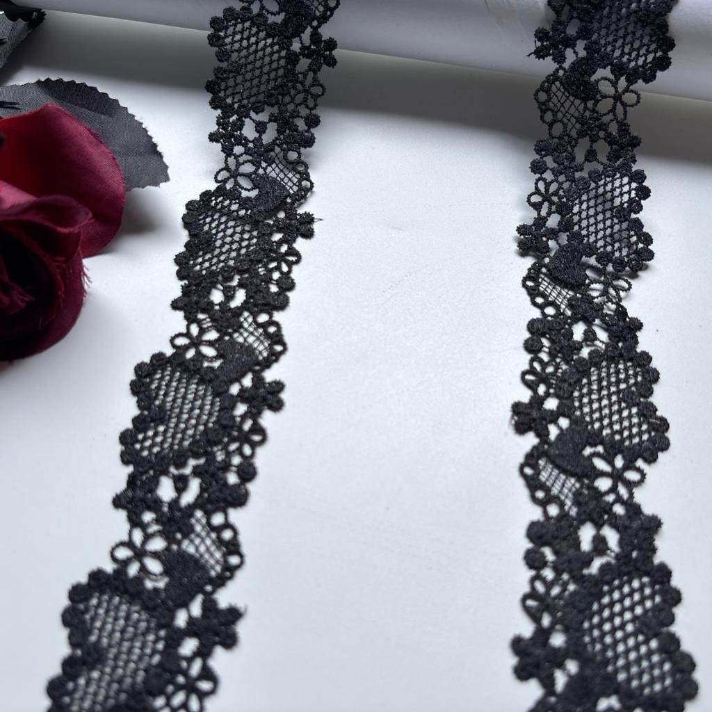4cm Wide Black Polyester Lace, Floral Narrow Crocheted Lace Trim for Garment, Dress, Lingerie, Underwear, Bra, Sewing & Crafting