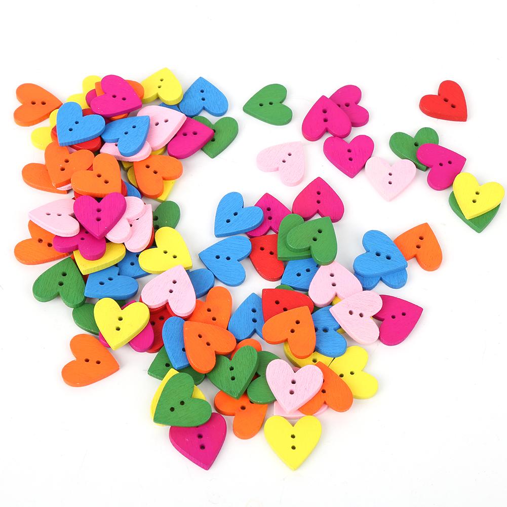 

200 шт. Разноцветные деревянные пуговицы Ретро Форма сердца DIY Аксессуары для украшения одежды 20 мм Разноцветные смешанные