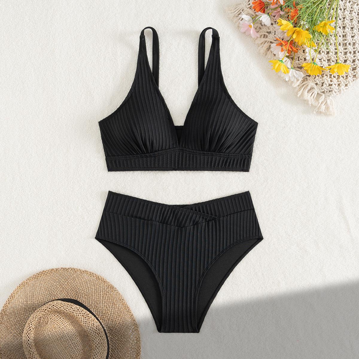 

Однотонный купальник-бикини с глубоким V-образным вырезом, женский XL чёрный