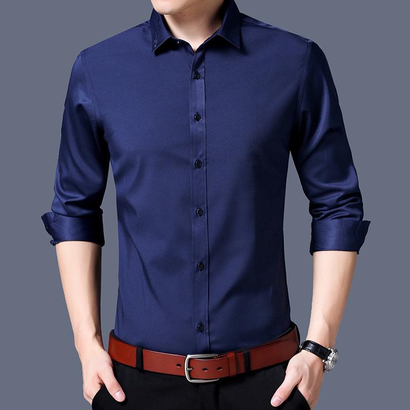 Весенний новый стиль Молодежь и средний возраст однотонные рубашки с длинными рукавами — фото 4