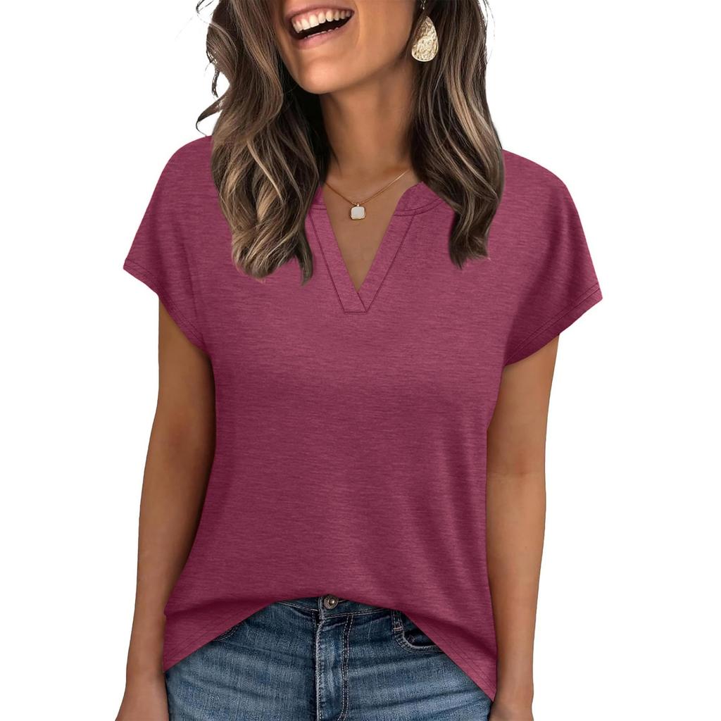 Women's Fashion V-Neck Loose-Fit Short-Sleeve T-Shirt Casual Top