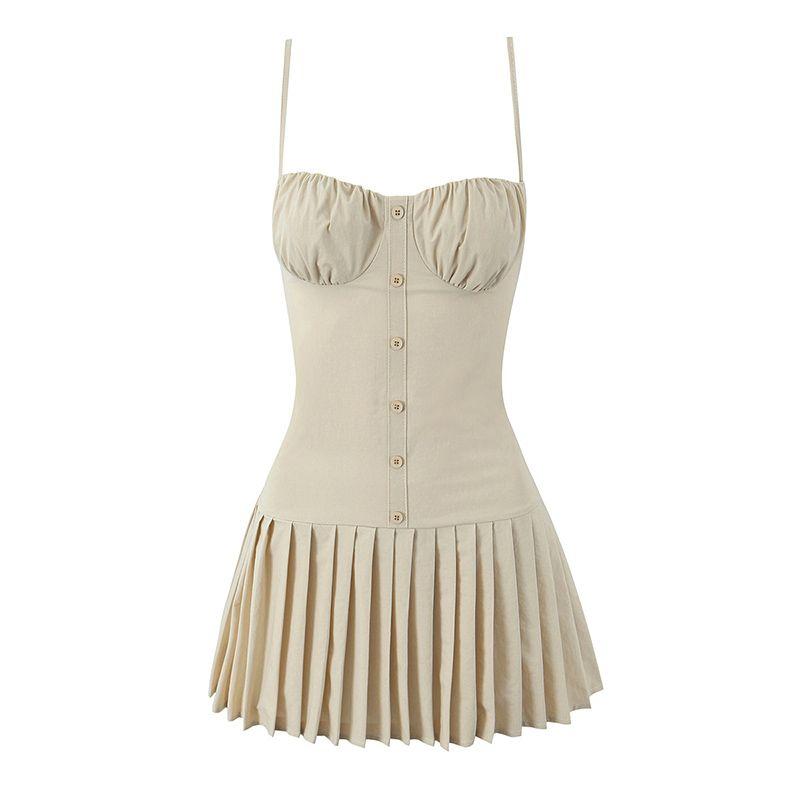 Baileys Dessert Wine French Style Girlish Style Little Red Dress Pure Desire Sexy Suspender Skirt Waist Slimming Pleated Dress