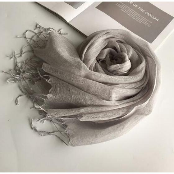 55*180cm Fashion Soft Solid Women 100% Linen Flax Tassel Scarf Summer Travel Sunscreen Long Shawl Elegant Hijab Women Foulard