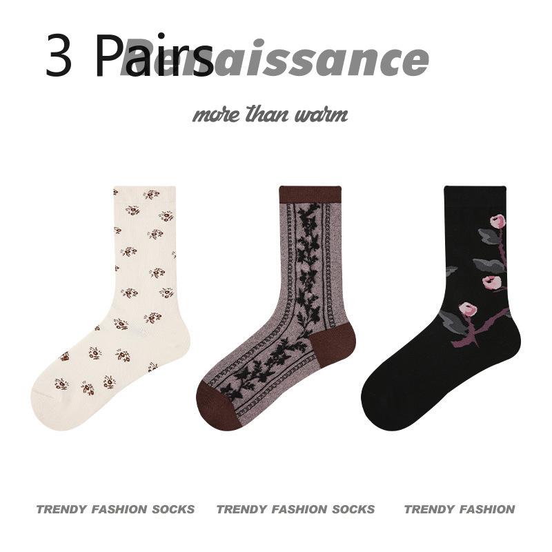 3 Pairs of Female Spring and Summer New Fashion Relief In The Tube Cotton Socks