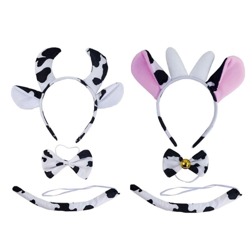 Kuh Kostüm Set Kuh Ohren Schwanz Fliege Tutu Rock Handschuhe Tier Kostüm Set Zubehör für Halloween Cosplays